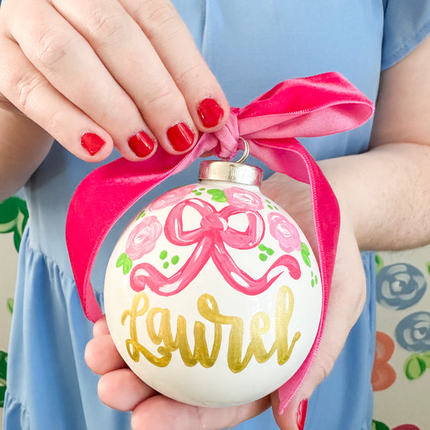 Hand Painted Floral Bow Porcelain Ornament