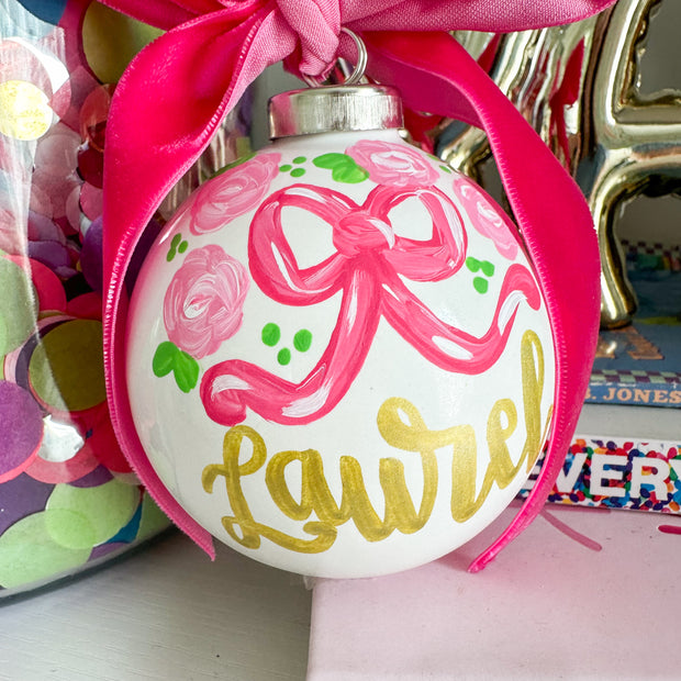 Hand Painted Floral Bow Porcelain Ornament