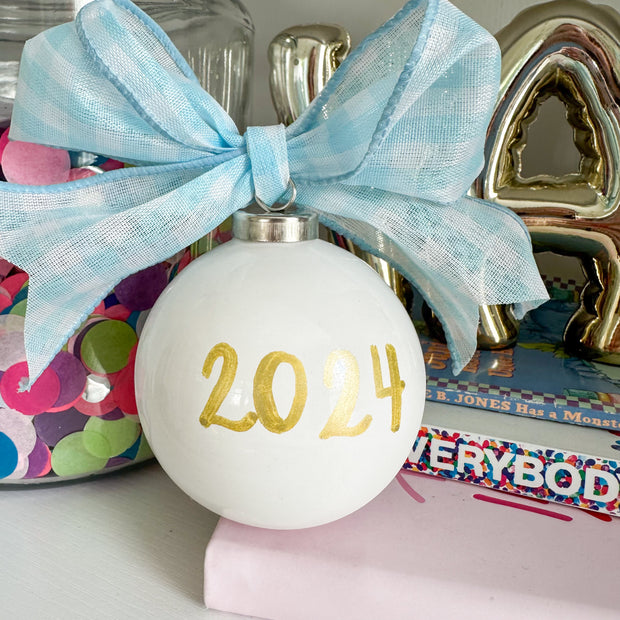 Hand Painted Greenery Bow Porcelain Ornament