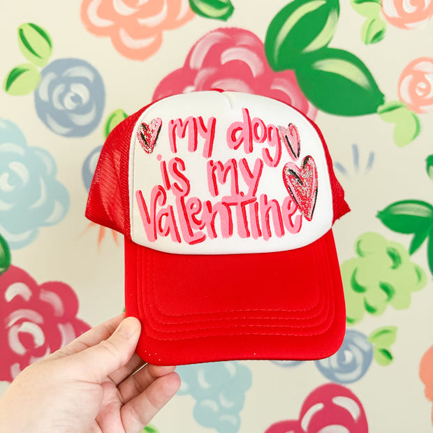 Dog/Cat is My Valentine Hand Painted Trucker Hat