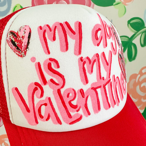 Dog/Cat is My Valentine Hand Painted Trucker Hat