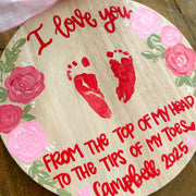 Hand Painted Valentine Footprint Board