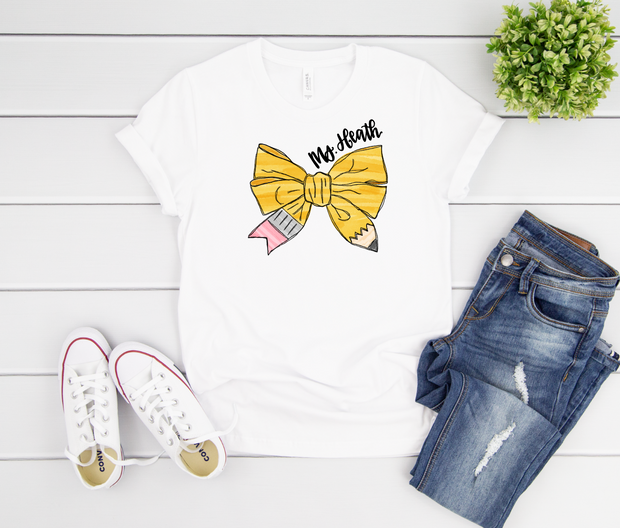 Pencil Bow Personalized Teacher Tee