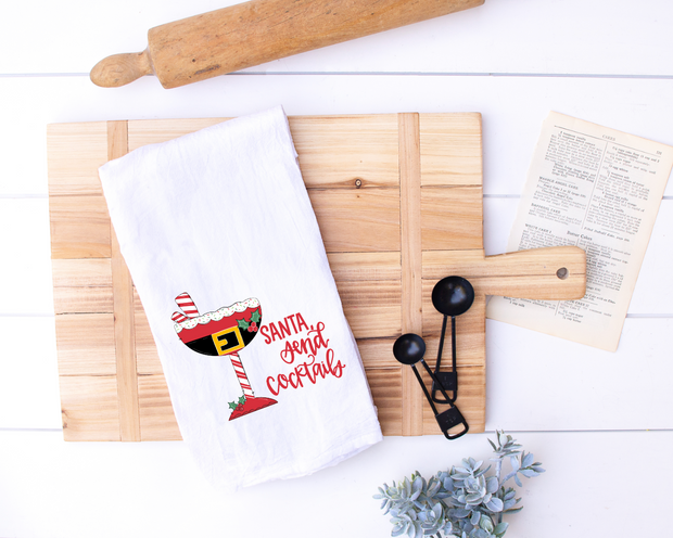 Santa Send Cocktails Tea Towel