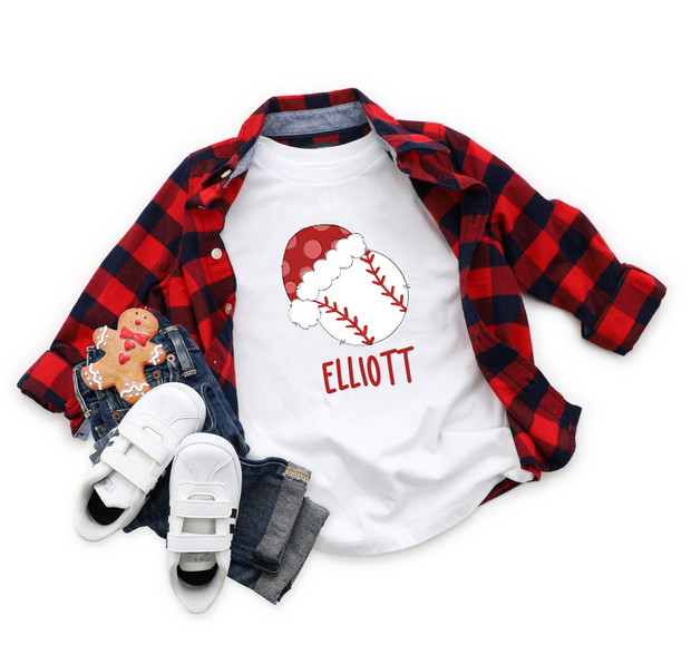 Christmas Baseball Personalized Youth Tee