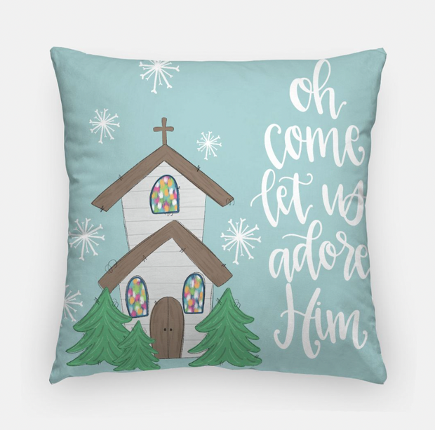 Oh Come Let Us Adore Him Christmas Throw Pillow