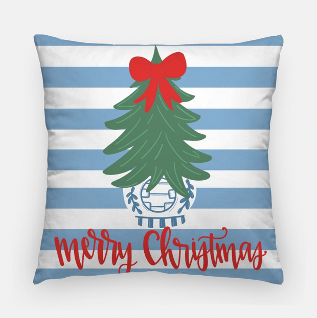 Chinoiserie Christmas Tree Striped Throw Pillow