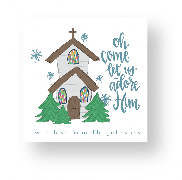 Oh Come Let Us Adore Him Personalized Gift Label