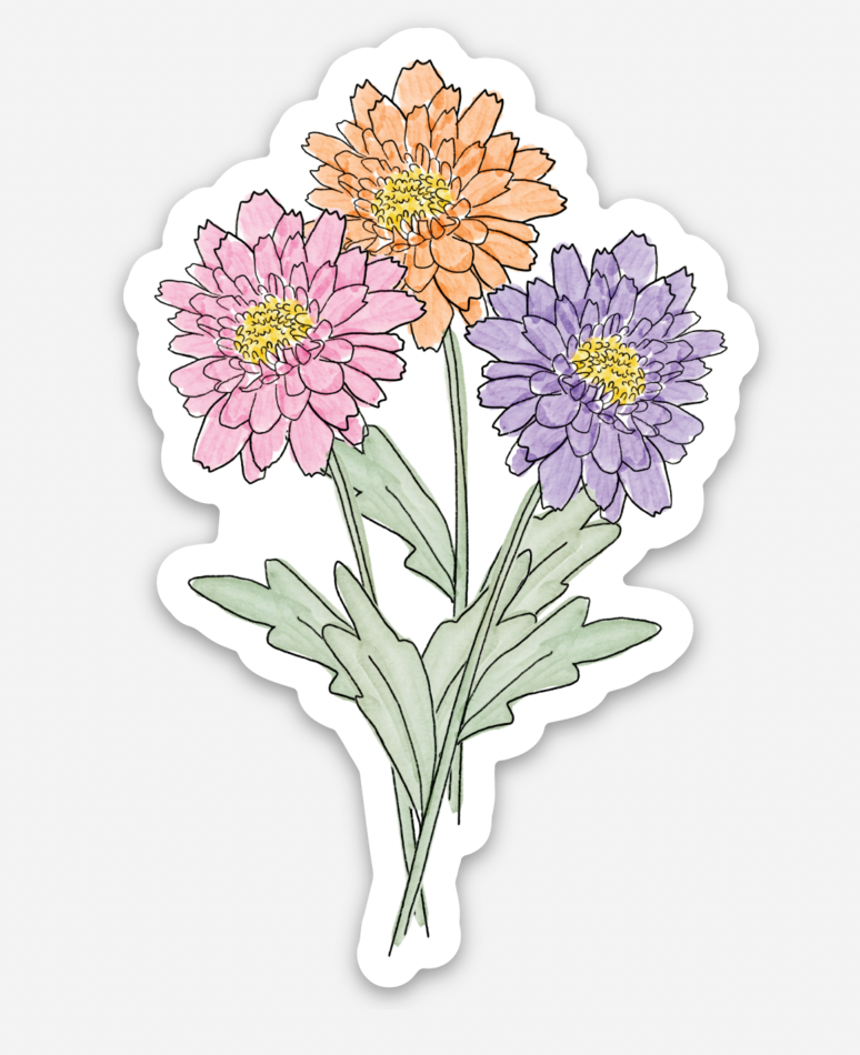 November Birth Flower Sticker: Chrysanthemum – The Redheaded Camel